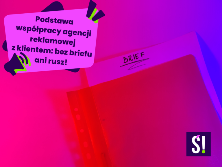 Grafika przedstawia skoroszyt, w którym umieszczona jest kartka z nagłówkiem brief. Na grafice jest też napis: "Podstawa współpracy agencji reklamowej z klientem: bez briefu ani rusz!"